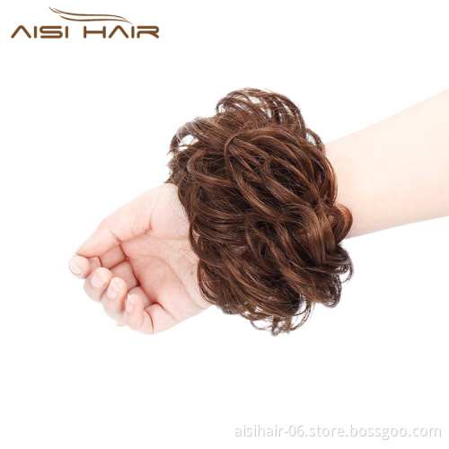 Aisi Hair Brazilian Human Hair Curly Light Brown Chignon Bun Elastic Rope Rubber Band Hairpiece Clip In Extension For Women